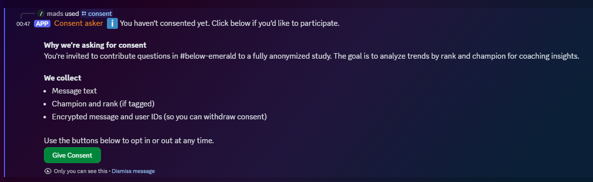 Skjermbilde av samtykkegrensesnitt for ikke-registrert bruker
